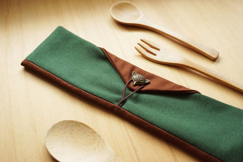 Lets Eco-friendly – Travel Utensils Pouch – Forest Fox - Chopsticks - Cotton & Hemp Green