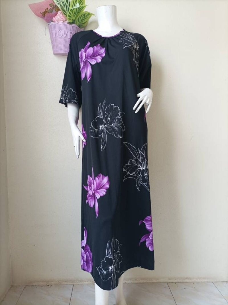 Vintage Maxi Floral Dress / Free Size - ชุดเดรส - เส้นใยสังเคราะห์ 