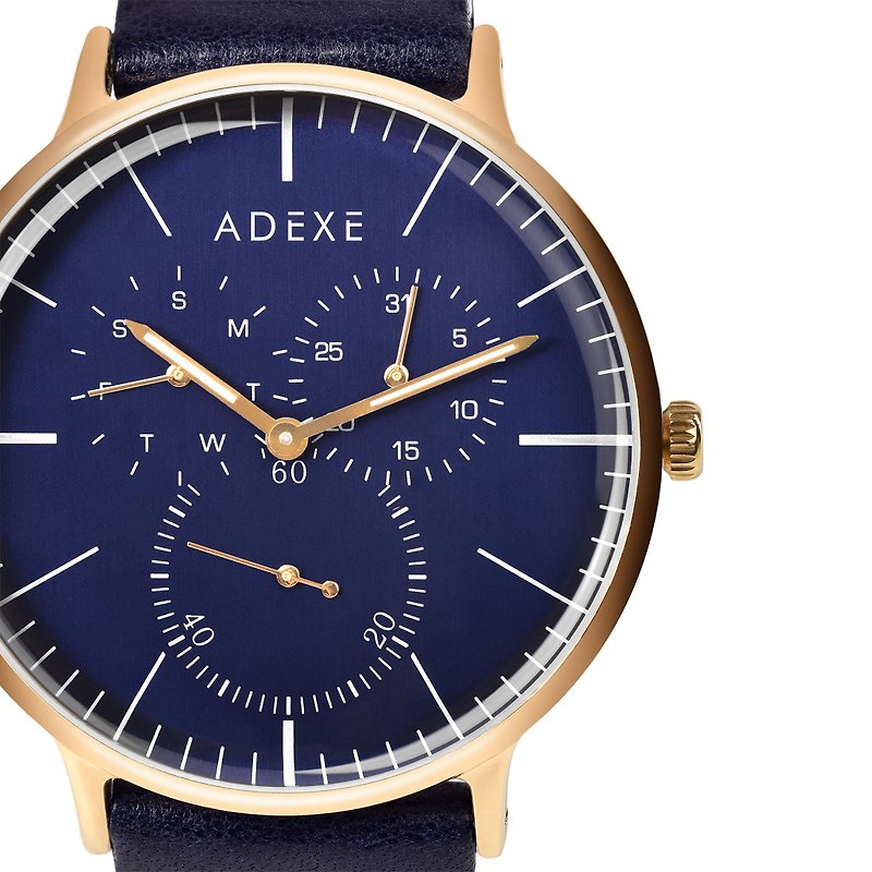 THEY Unisex multifunctional Navy Blue Leather Watch  | As seen in British GQ - Men's & Unisex Watches - Stainless Steel Blue