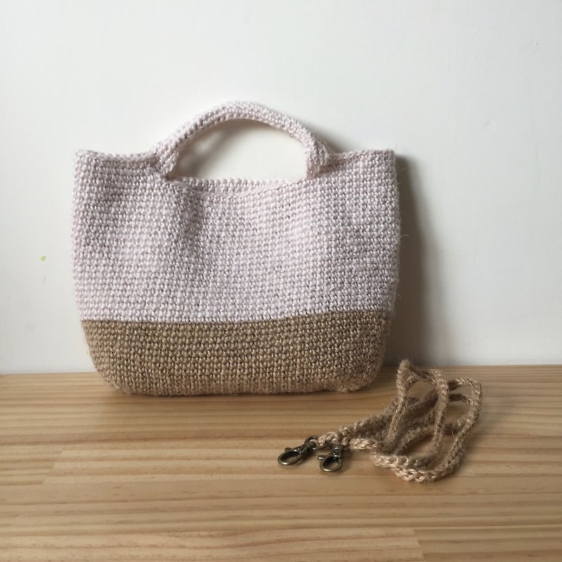 Woven Fabric - Twine Knit Shoulder Handle Small Flat Pack - (White x Ma) - Fay - Messenger Bags & Sling Bags - Cotton & Hemp White