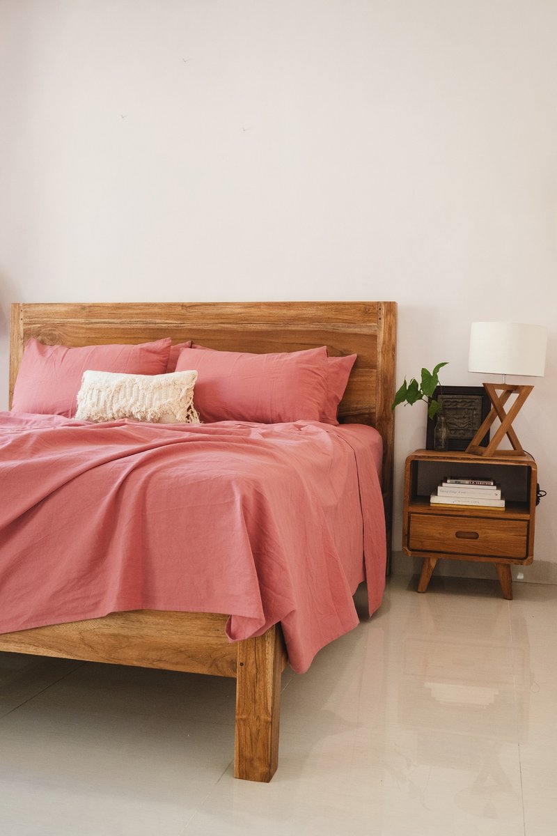 Rust pink linen sheet set / Flat+fitted sheet+2 pillowcases / Pink bedding - 寢具/床包 - 亞麻 粉紅色