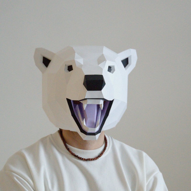 Polar Bear Mask Papercraft, Digital Template, PDF Download, Gurko, 3D Low Poly - 手工藝教學/工具書 - 其他材質 