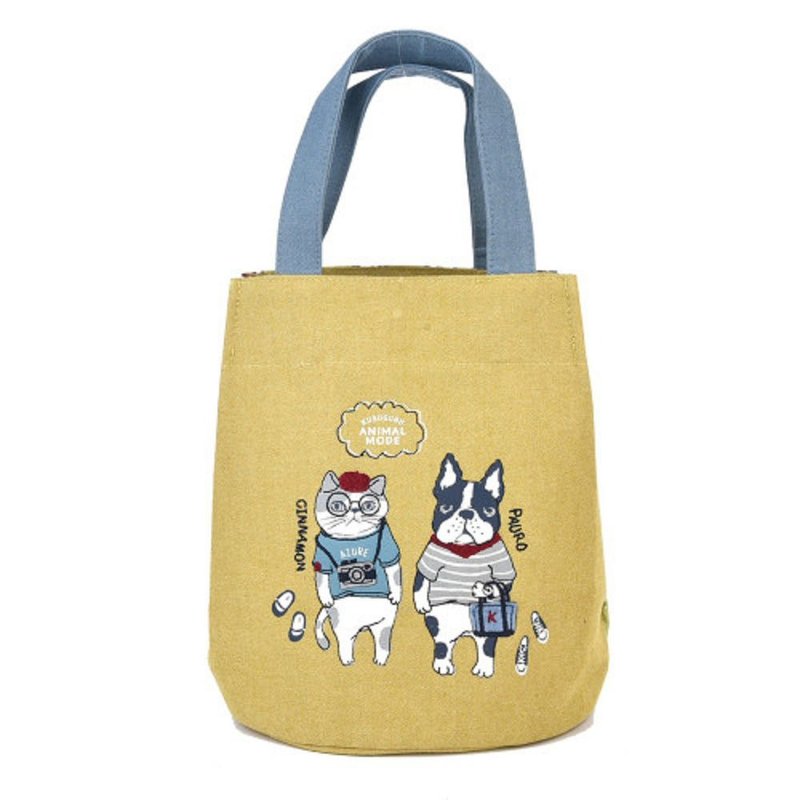 Kusuguru Japan Handbag Animal Mode Series Round Bottom Reversible Storage Bag-Yellow - กระเป๋าถือ - เส้นใยสังเคราะห์ สีเหลือง