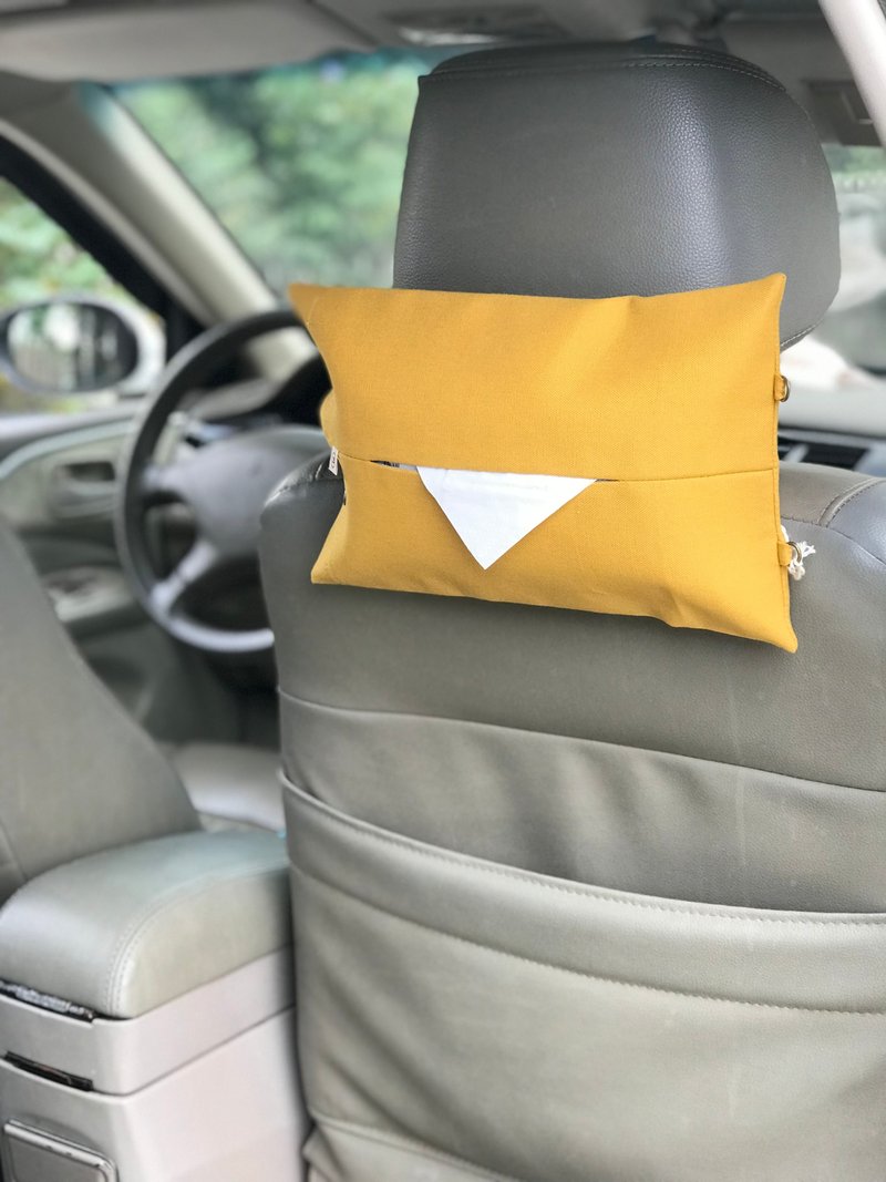 Two-purpose car tissue cover/ yellow canvas tissue cover - Tissue Boxes - Cotton & Hemp Yellow