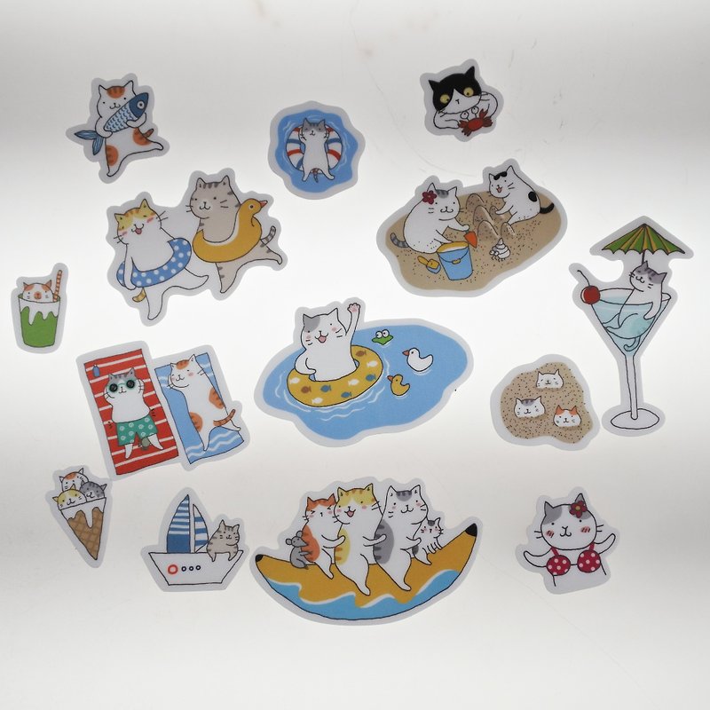 3Cat Shop~Sea Cat Waterproof Sticker (Illustrator: Miss Cat) - สติกเกอร์ - วัสดุกันนำ้ 