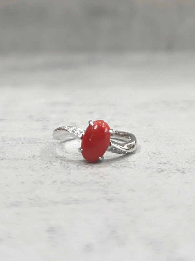 Natural Coral Diamond Ring Aka Coral South African Diamond K333 - แหวนทั่วไป - เครื่องเพชรพลอย 