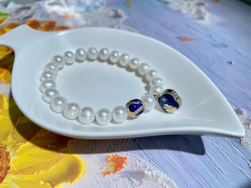 Athena珍珠設計 天然淡水珍珠 景泰藍 手鏈