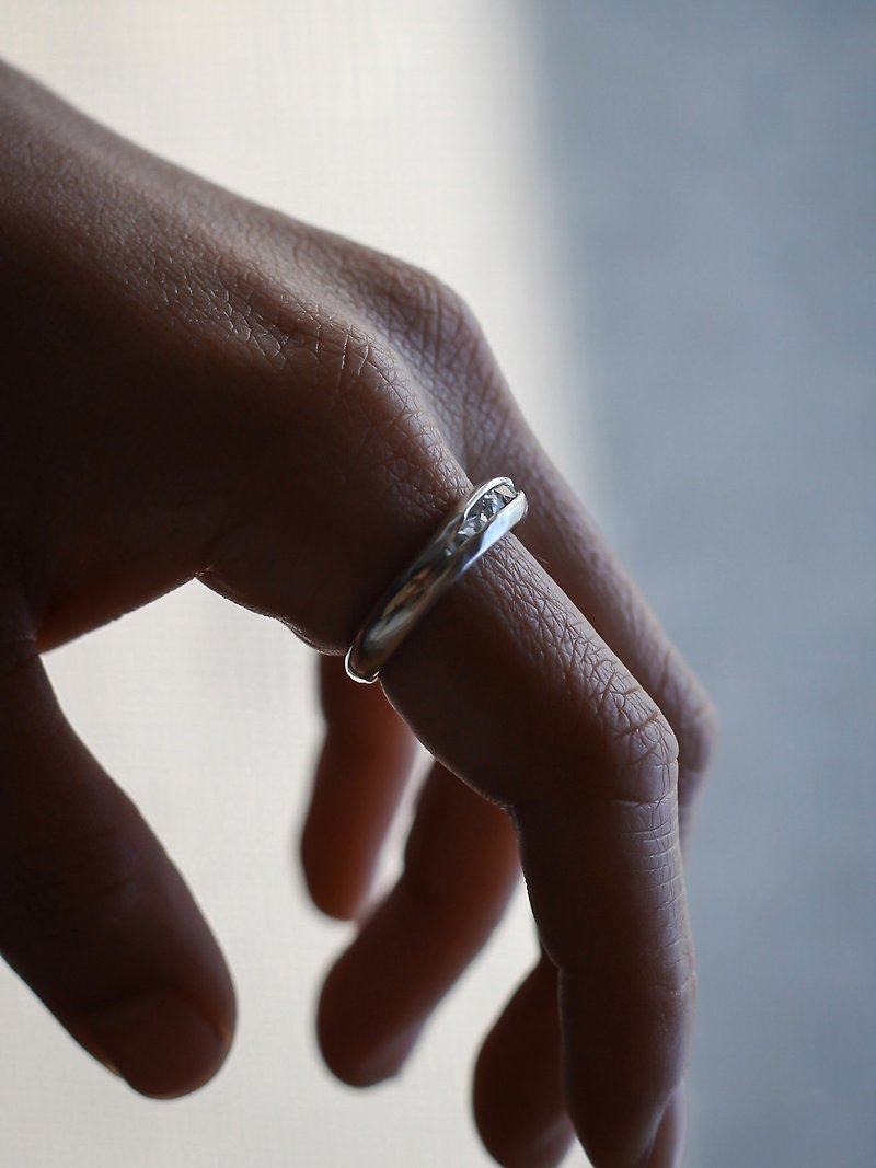 Herkimer loose diamond sterling silver ring/gift packaging - แหวนคู่ - เงินแท้ สีเทา