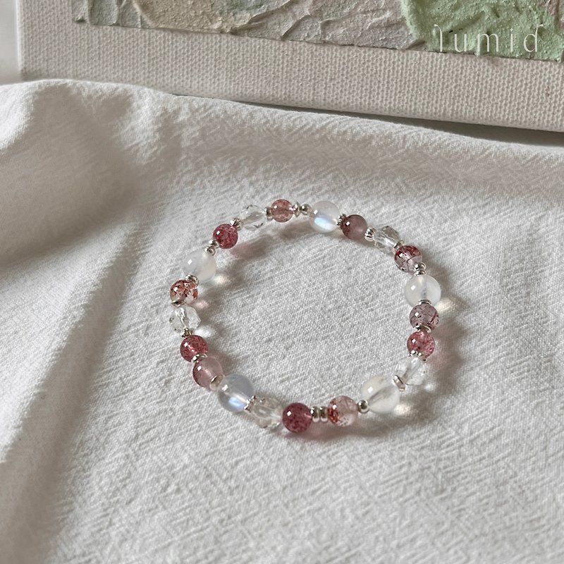 Super Seven Gold Strawberry Crystal Strawberry Crystal Moonstone White Crystal/Natural Crystal Bracelet Valentine's Day Gift - Bracelets - Crystal Pink