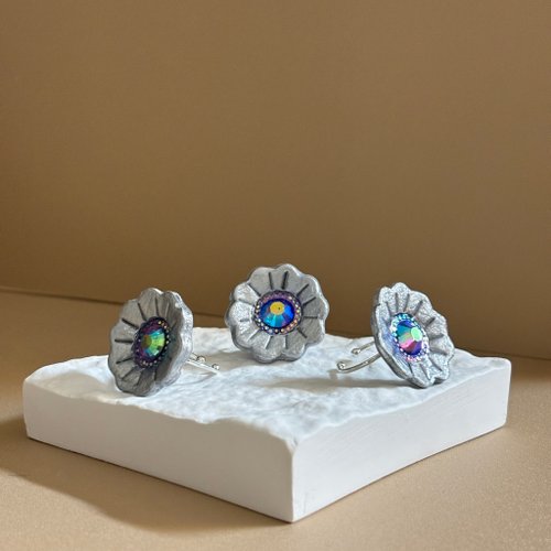 荒野魔盒-手作銅線、樹脂飾品 花影石-可調式戒指