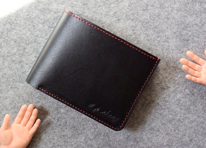 YOURS 8 card + double photo + double banknote + double inner bag leather short clip personality black leather + primary color leather - Wallets - Genuine Leather 