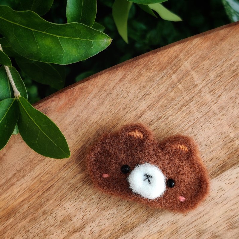 Fluffy Bear Hair Clips | Crochet Animal Hairpin | Brown Teddy - เครื่องประดับผม - ผ้าฝ้าย/ผ้าลินิน 