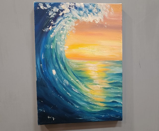 夕焼けの波 - 油絵作品展示 レッスンプランサンプル 季節限定