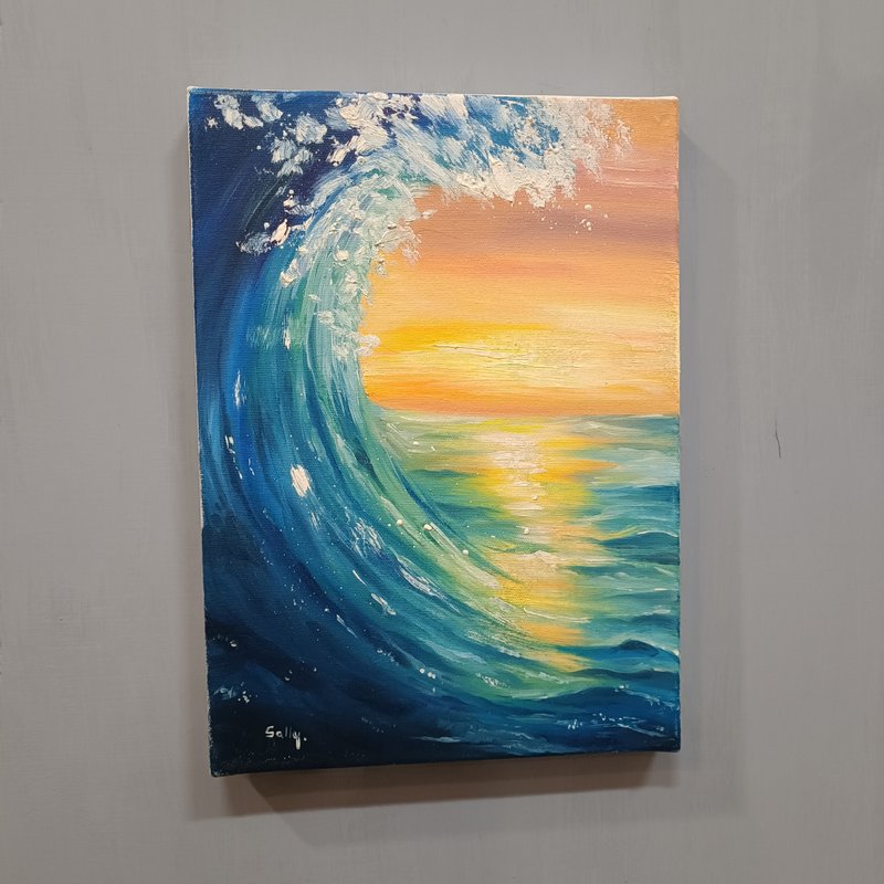 落日海浪-油畫作品 展示品 教案樣本 換季出清 海洋油畫 - 海報/掛畫/掛布 - 顏料 