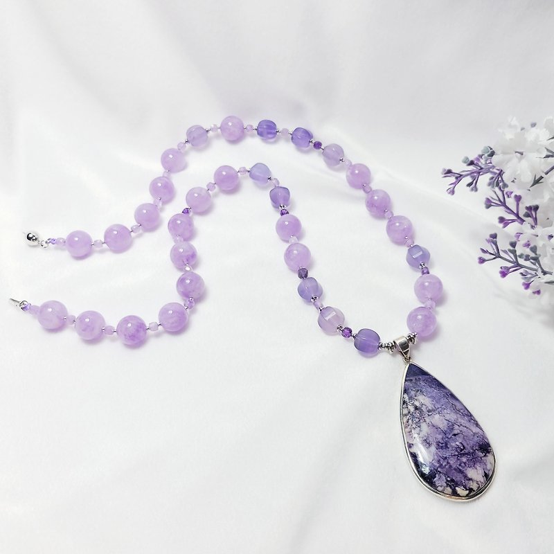 Natural Purple Opal Opal Opal Amethyst Stone Purple Qi Donglai Large Gemstone Necklace Single Product - สร้อยคอ - เครื่องเพชรพลอย สีม่วง