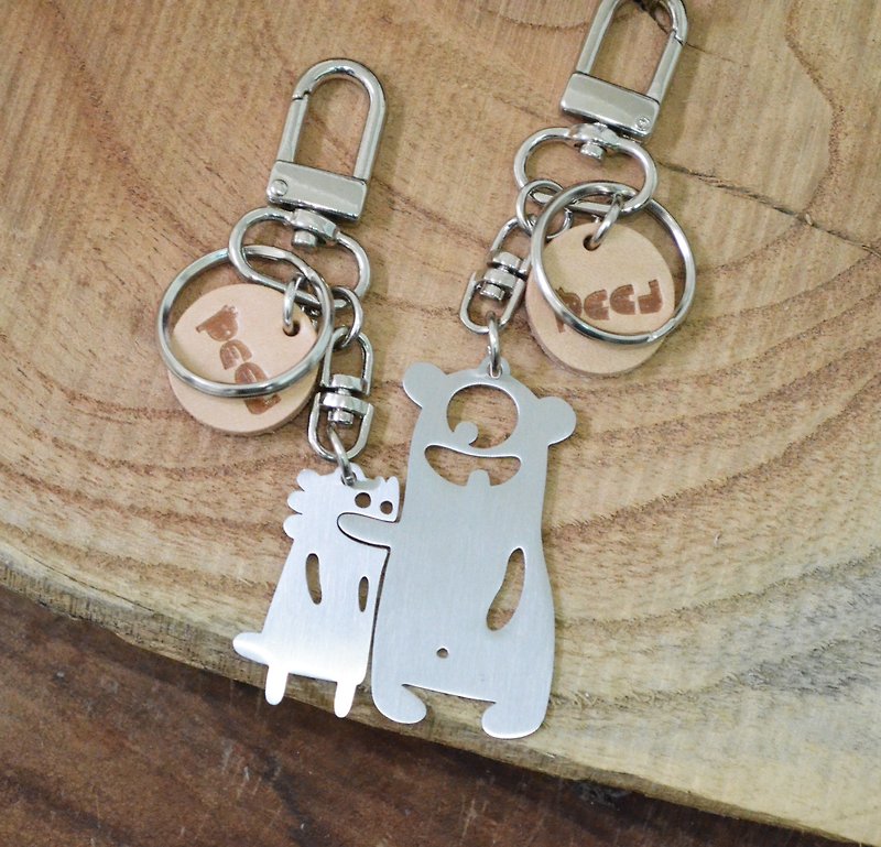 Stop Eating Everything!  Stainless Steel Keychain Valentine's Day set - Keychains - Other Metals Gray