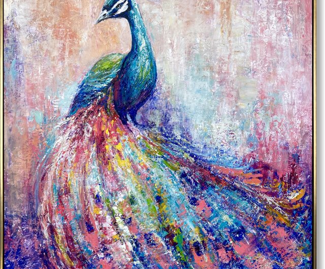 雄大な孔雀の絵画 カラフルな抽象的な鳥の壁アート 鮮やかな現代