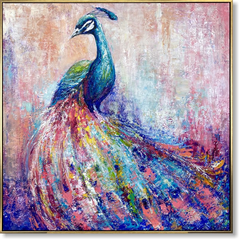 Majestic Peacock Painting Colorful Abstract Bird Wall Art Vibrant Modern Animal - 壁貼/牆壁裝飾 - 壓克力 多色
