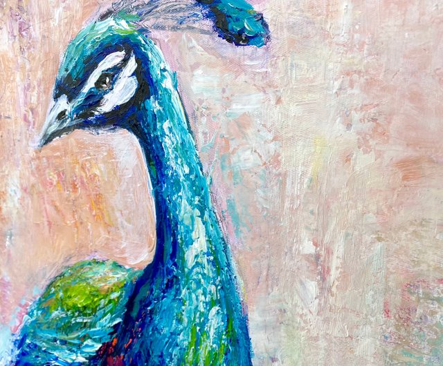 雄大な孔雀の絵画 カラフルな抽象的な鳥の壁アート 鮮やかな現代