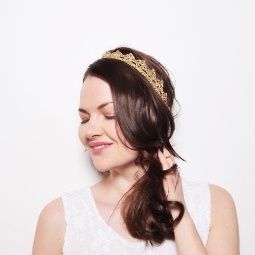kerasoftwear Gold Lace Crown Headband, Bohemian Crown Headpiece Tiara