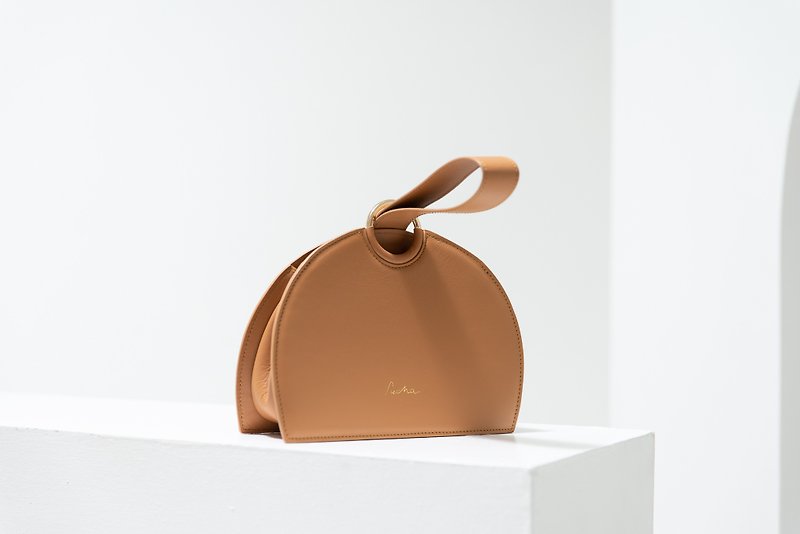 'The Moon' Leather Handbag in Light Tan - Handbags & Totes - Genuine Leather Brown