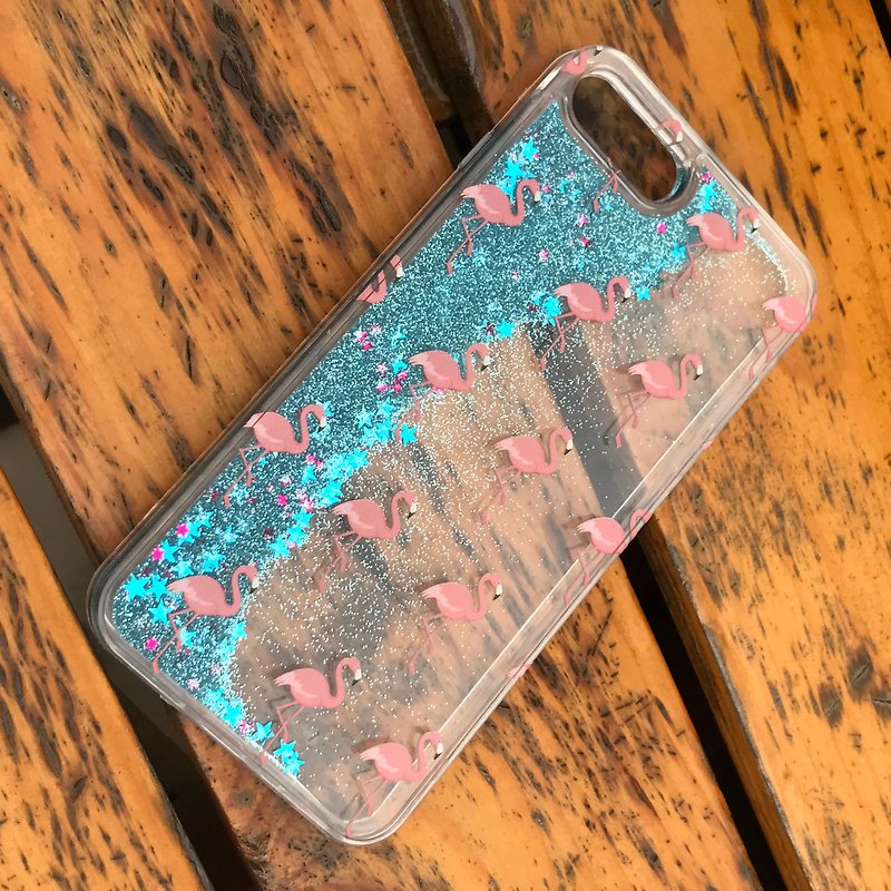 粉紅火烈鳥 Flamingo 流動閃粉手機殼多種顏色選擇－只適用於 iPhone 8, iPhone 8 Plus, iPhone 7 Plus, iPhone 7, iPhone 6/6S Plus, iPhone 6/6S - 手機殼/手機套 - 塑膠 藍色