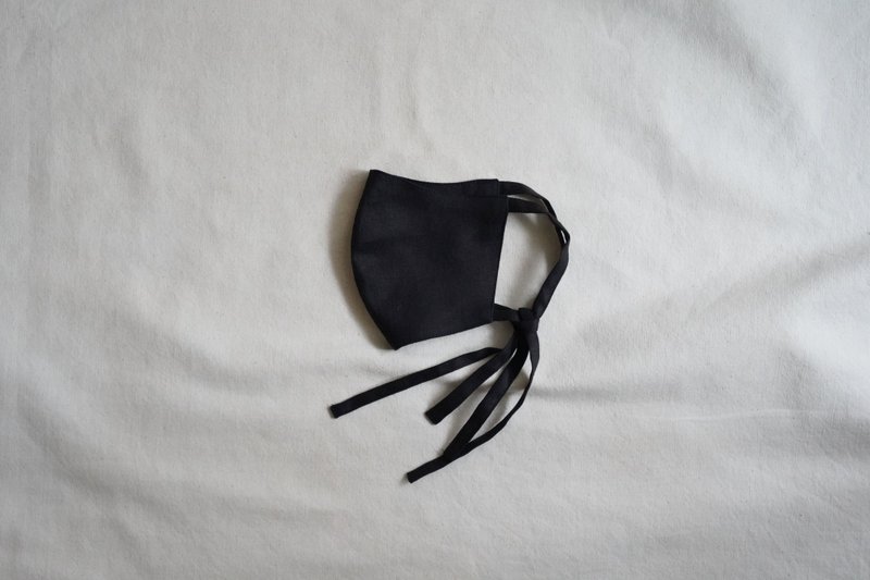 unisex mask | 雙色綁帶口罩 |  墨 黑 x 墨 黑 - 口罩/口罩收納套 - 棉．麻 黑色