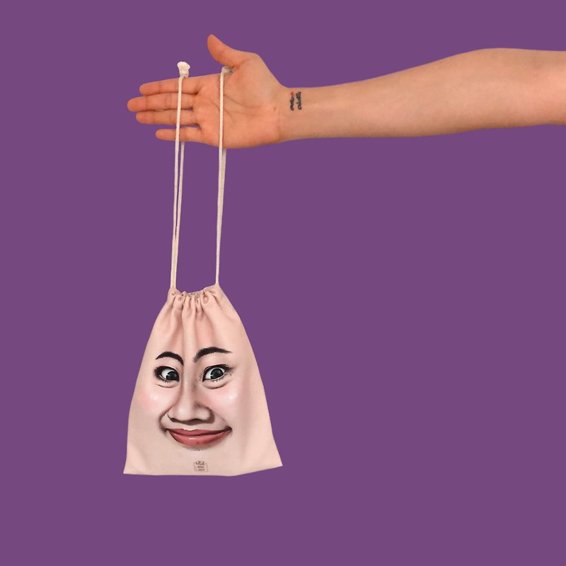 Small drawstring bag :: face for someone - smile - Drawstring Bags - Cotton & Hemp 