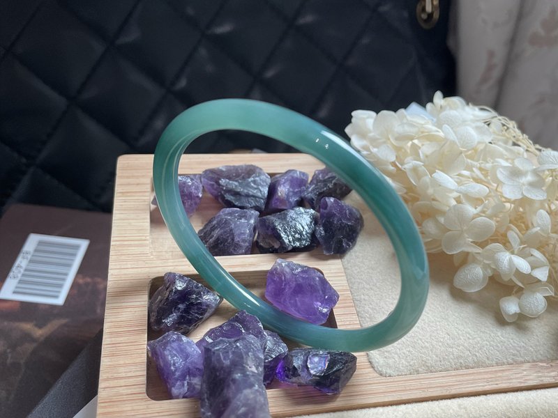 天然A貨翡翠 冰藍水瓜料玉鐲 美人鐲 - 手鍊/手環 - 玉石 藍色