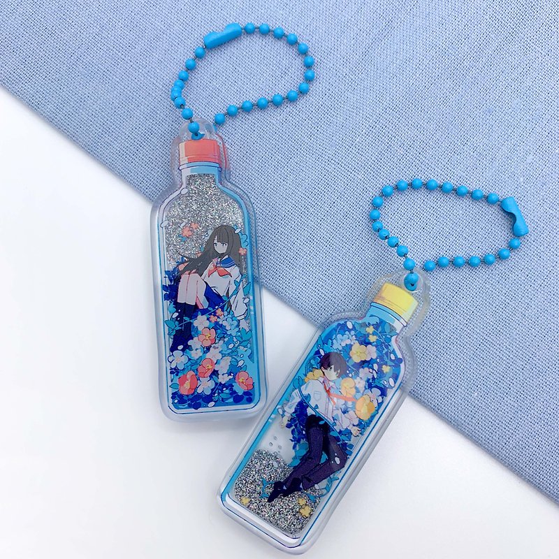 Acrylic Pendant with Flowing Sand | High School Student in Water Bottle set - Keychains - Plastic Multicolor