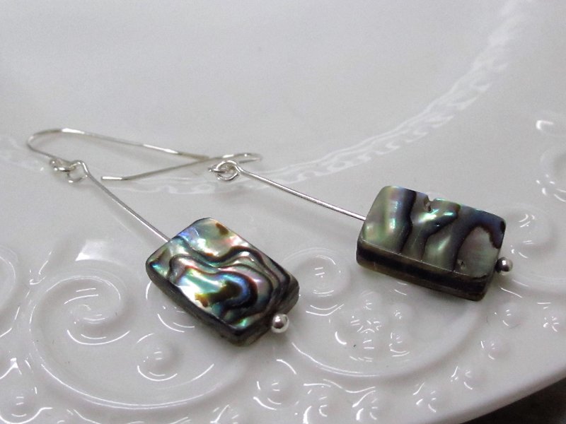 × | Shell Series | × 925 sterling silver ear hook - small rectangular pendant shell earrings (one pair) - Earrings & Clip-ons - Other Materials Multicolor