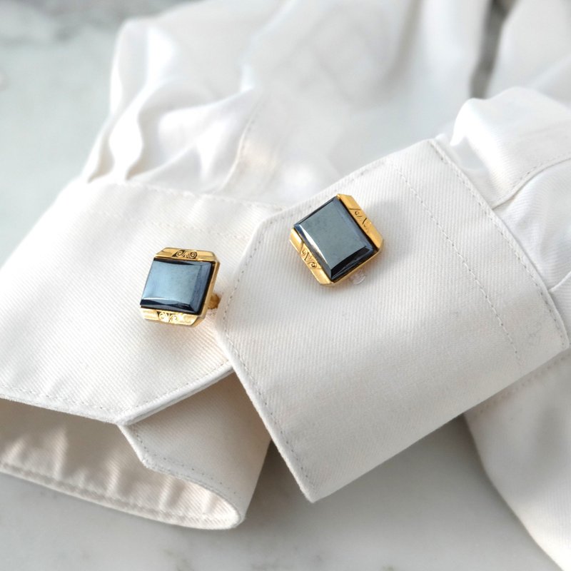 French Vintage Silver-Blue Gold-Plated Cufflinks - กระดุมข้อมือ - เครื่องประดับ สีทอง