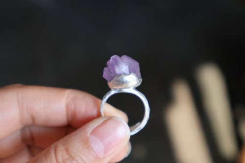 S-JEWELRY首飾店 原創設計手作孤品 純銀紫水晶原石開口戒指