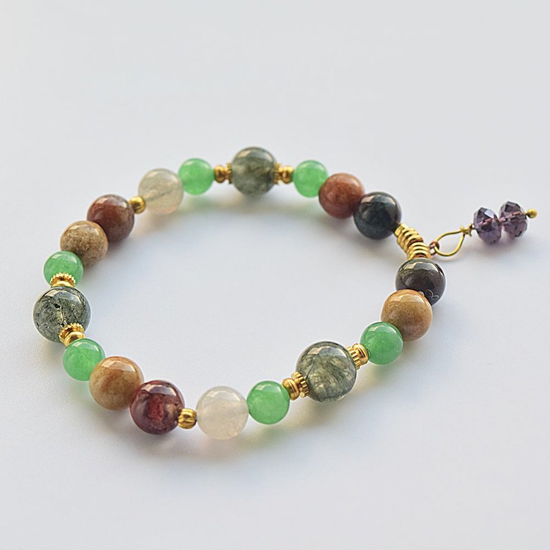 【聰明的小裁縫】東菱玉・灰月光石・綠髮晶・彩色幽靈 手鍊 - 手鍊/手環 - 半寶石 綠色