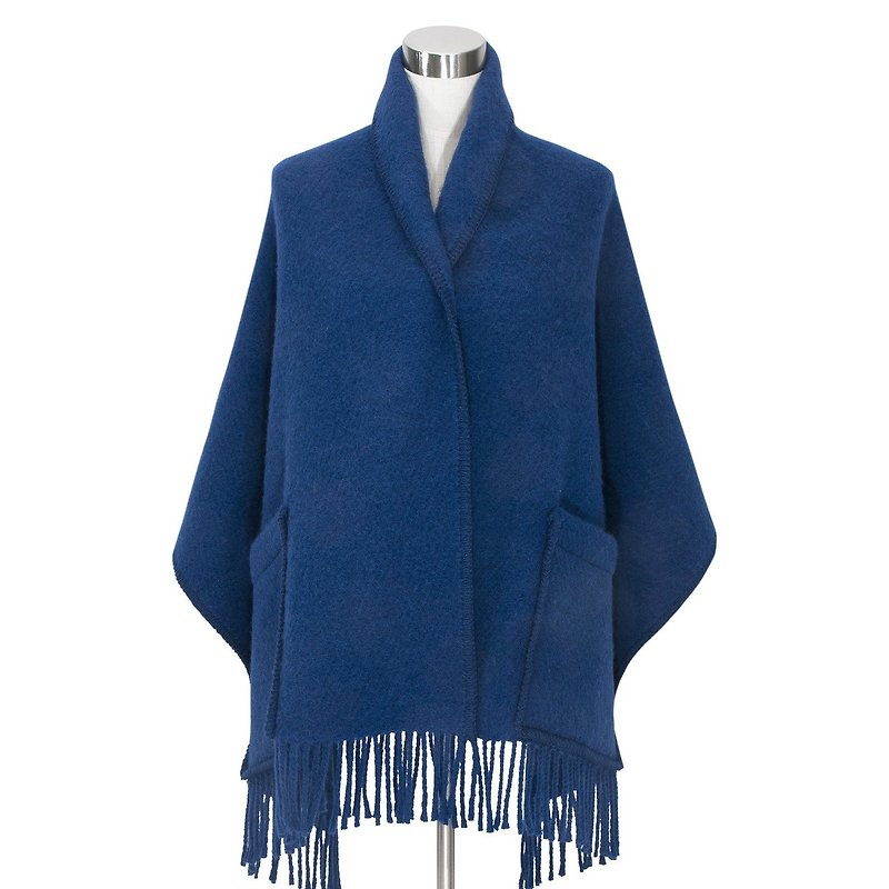 UNI羊毛口袋披肩 (寶藍) - 圍巾/披肩 - 羊毛 藍色