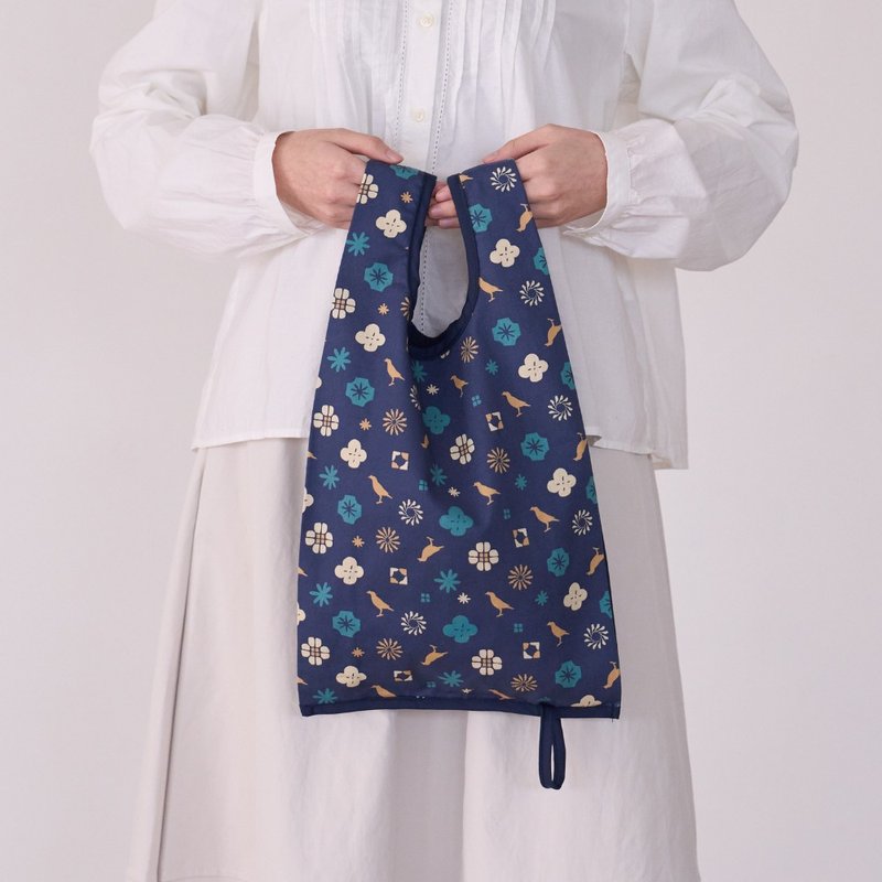 可收捲小背心袋/經典花色/沉穩藍/經典新色IV - 手提包/手提袋 - 棉．麻 藍色