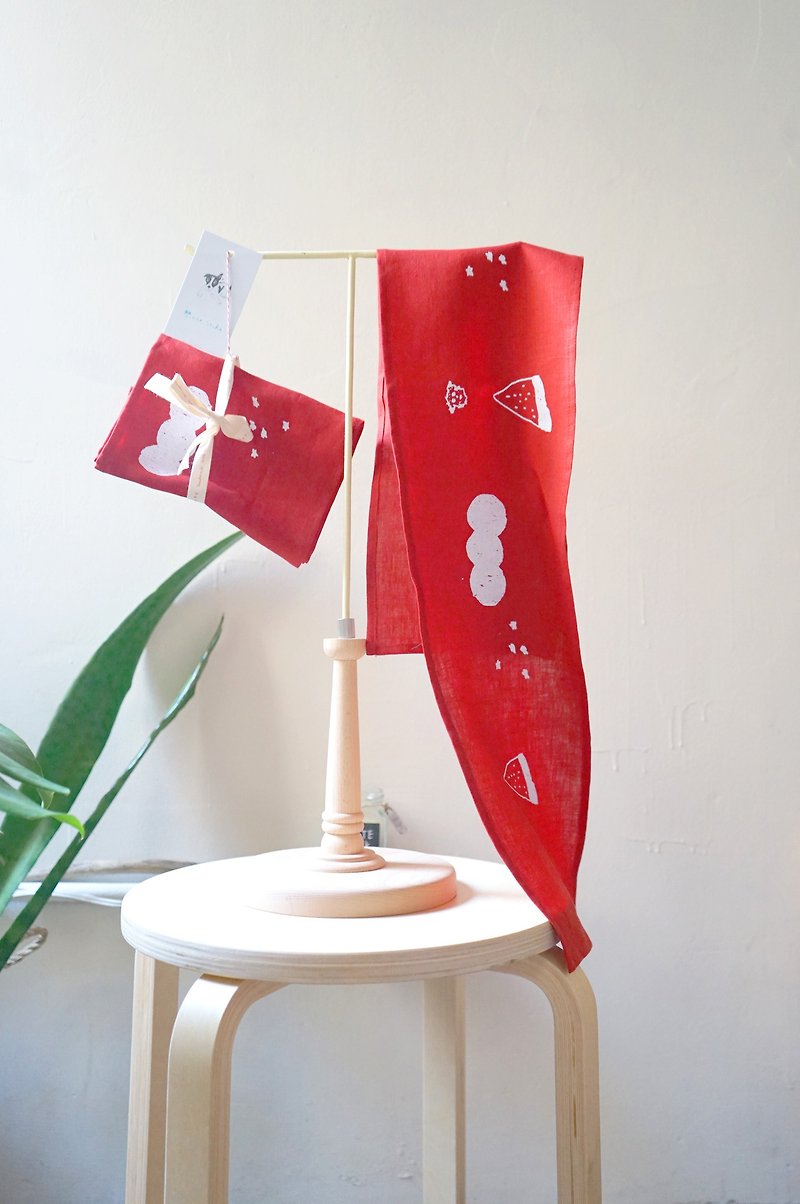 Spot watermelon red puppy comfortable hand-printed long scarf/headband - เครื่องประดับผม - ผ้าฝ้าย/ผ้าลินิน สีแดง