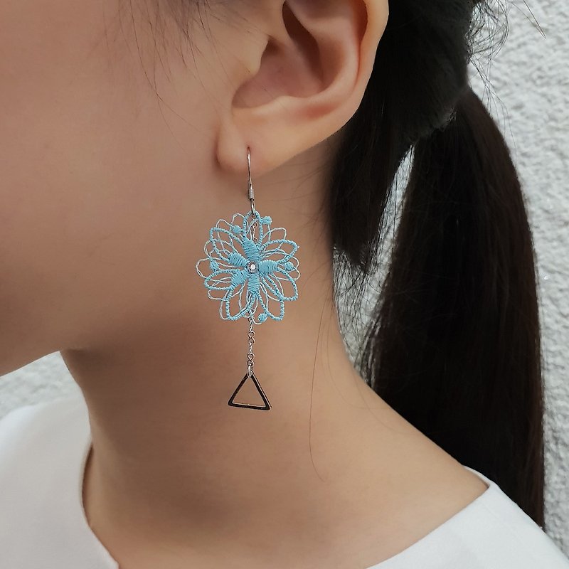 Romantic Flower Sea Embroidered Earrings Ear Hook/ Clip-On - Earrings & Clip-ons - Thread Blue