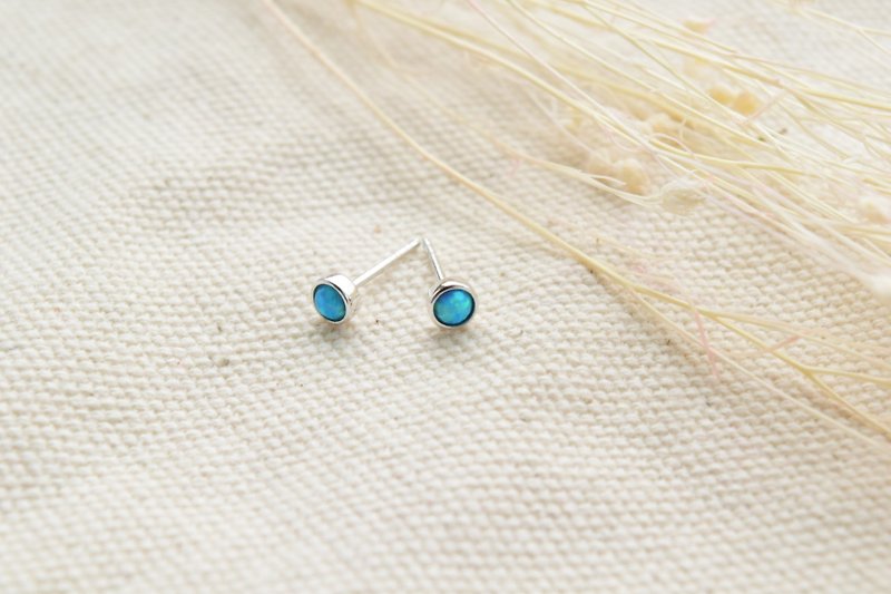 October Birthstone Tiffany Blue Opal 925 Sterling Silver Handmade Earrings - ต่างหู - เครื่องประดับพลอย สีน้ำเงิน