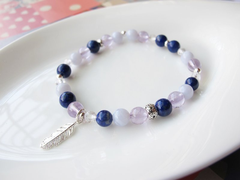 Amethyst Lapis Lazuli Blue Agate White Crystal 925 Silver[Roaming] Soothing Emotions and Boosting Confidence - สร้อยข้อมือ - คริสตัล หลากหลายสี