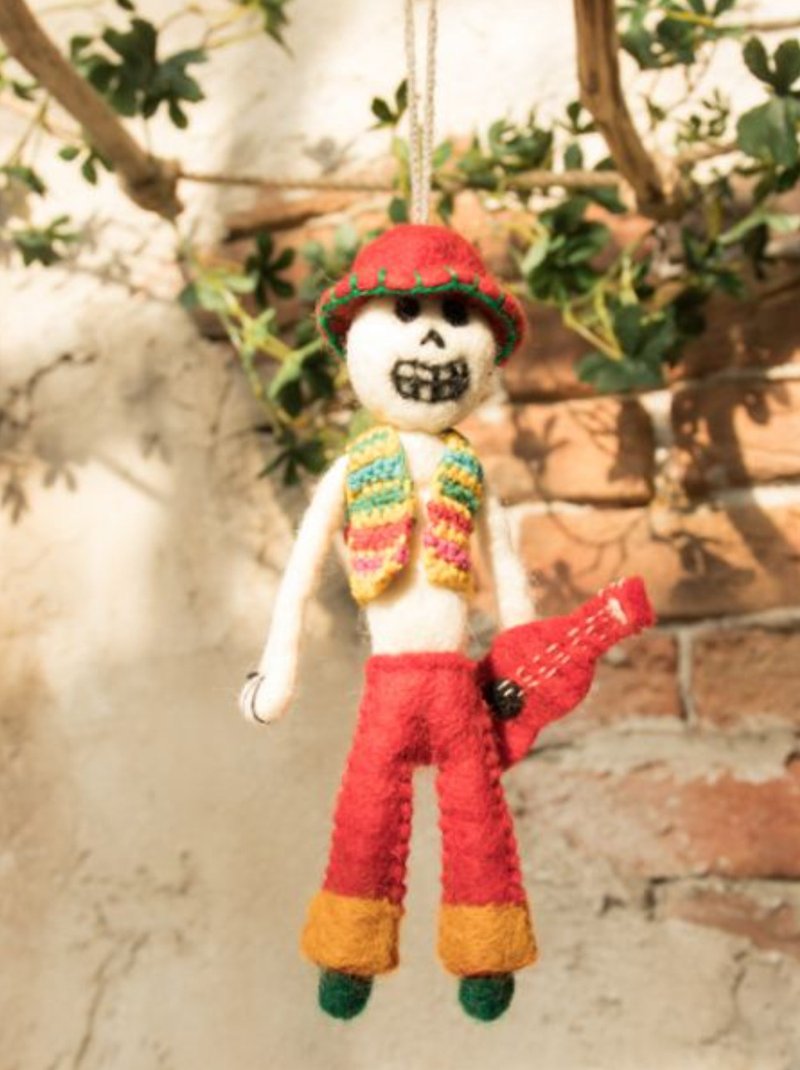 [Hot Pre-Order] Felt Skull Musician NMBP8104 as a gift to Mexico Day of the Dead - พวงกุญแจ - ขนแกะ 