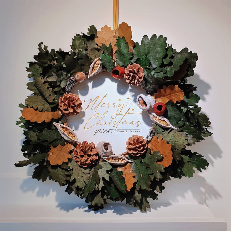 Forest style everlasting oak leaf Christmas wreath. Give as a gift for personal use 40CM (30 lights) - ของวางตกแต่ง - พืช/ดอกไม้ 