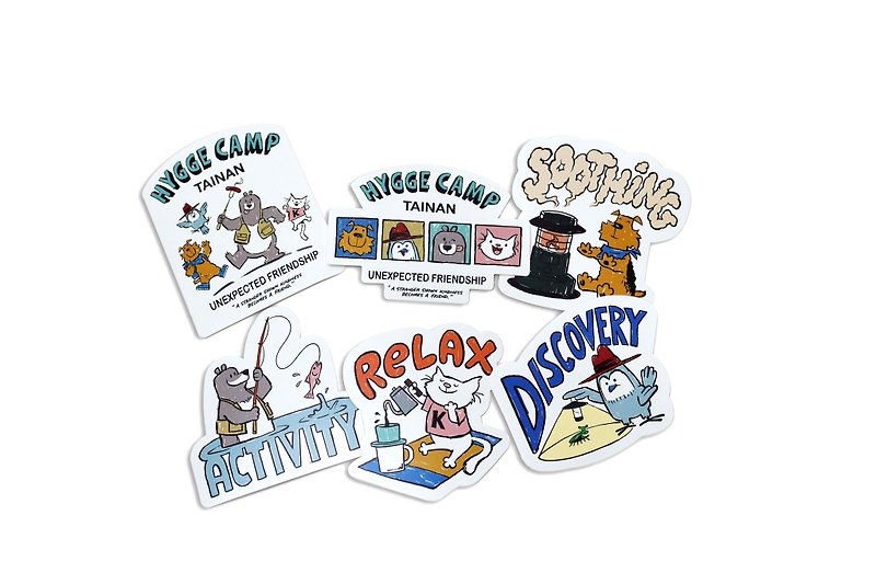 [Cambridge Slow Travel] HYGGE CAMP American Illustration Hand-painted Style Animal Sticker Pack (Six Packs) - Stickers - Plastic White