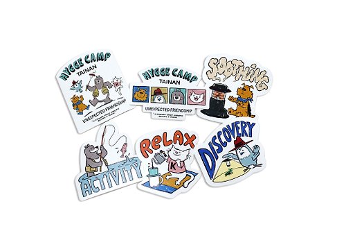 康橋慢旅 Kindness Day 【康橋慢旅】HYGGE CAMP 美式插畫手繪風格動物 貼紙包(六入)