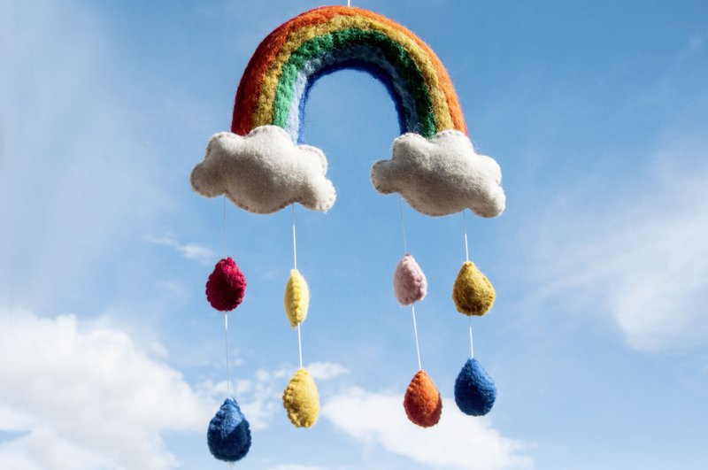 Wool felt ornaments/wool felt ornaments/wool felt ornaments/baby bed ornaments/children’s room ornaments-Rainbow Cloud - Kids' Toys - Wool Multicolor