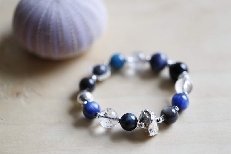 || Blue and Black || Throat wheel energy bracelet. Blue Tiger Eye / Tianhe Stone / Soda Stone / Lapis Lazuli / Silver Ocher - Bracelets - Crystal Blue