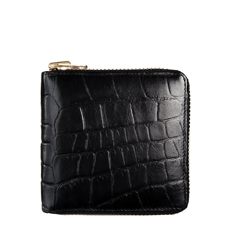 EMPIRE zipper short clip _Black Croc Emboss / black crocodile embossed - Wallets - Genuine Leather Black
