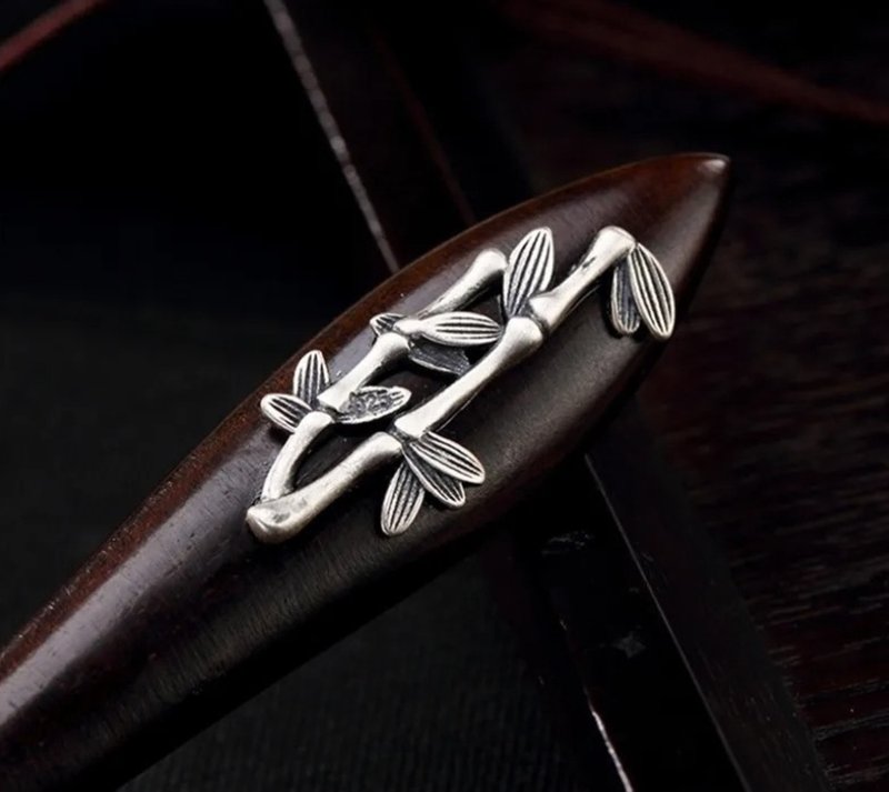 Handmade Bamboo Leaves Hair Jewelry for Women Retro Eastern Thai Silver 925 - 髮圈/髮夾 - 純銀 咖啡色