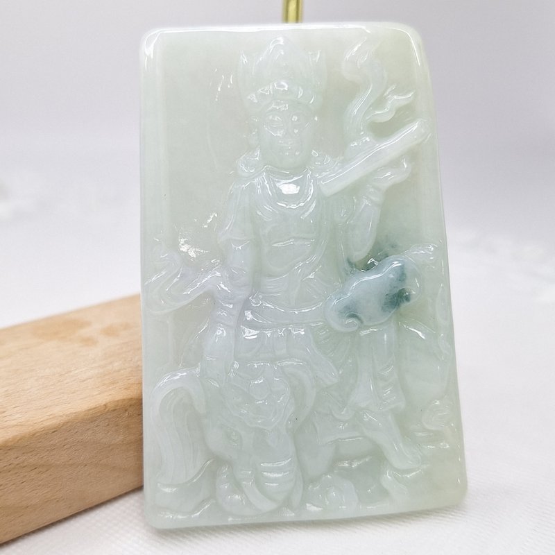 Fine material, warm and moist Puxian Bodhisattva pendant, zodiac dragon and snake patron saint | Natural Burmese jade A grade jadeite - สร้อยคอ - หยก 