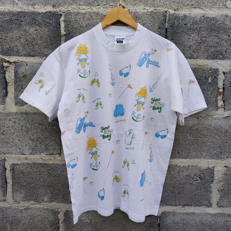 Vintage Relevant Equivalent golf All Overprint T-Shirt - 男 T 恤 - 棉．麻 白色